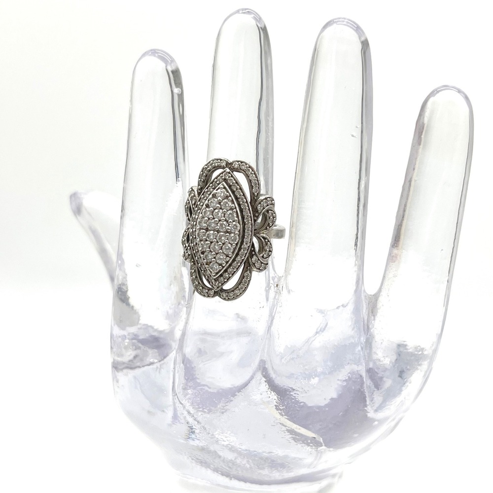 Ornate Marquee Ring Cubic Zirconia Pave Sterling Silver Statement Cocktail Ring - Picture 6 of 12